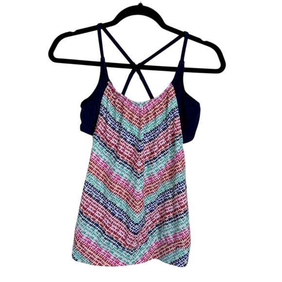 Athleta Moxie Tankini Swim Top Women’s 34 B/C Multicolor Pink Blue Blouson - Picture 1 of 7